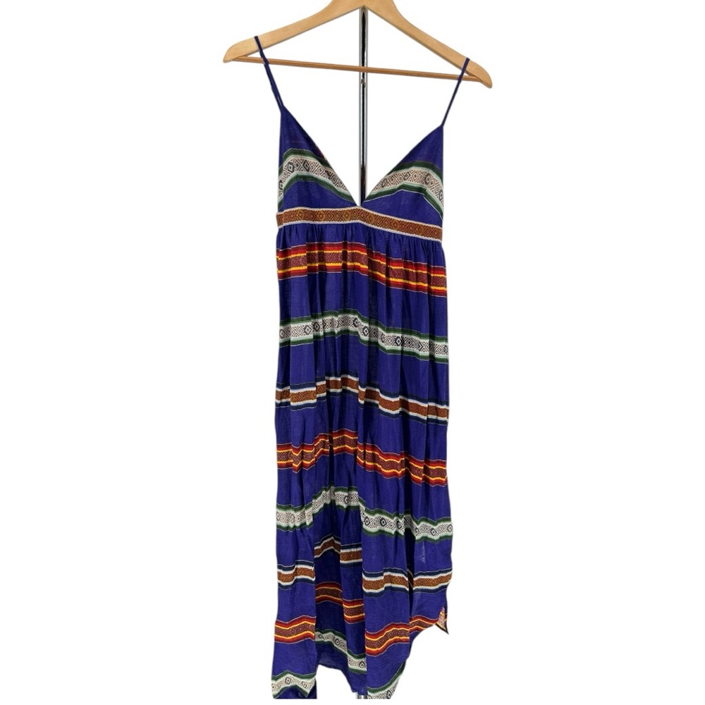 Mara Hoffman Blue Stripe Print Cotton Coverup Dress Side Tie size Medium NWT